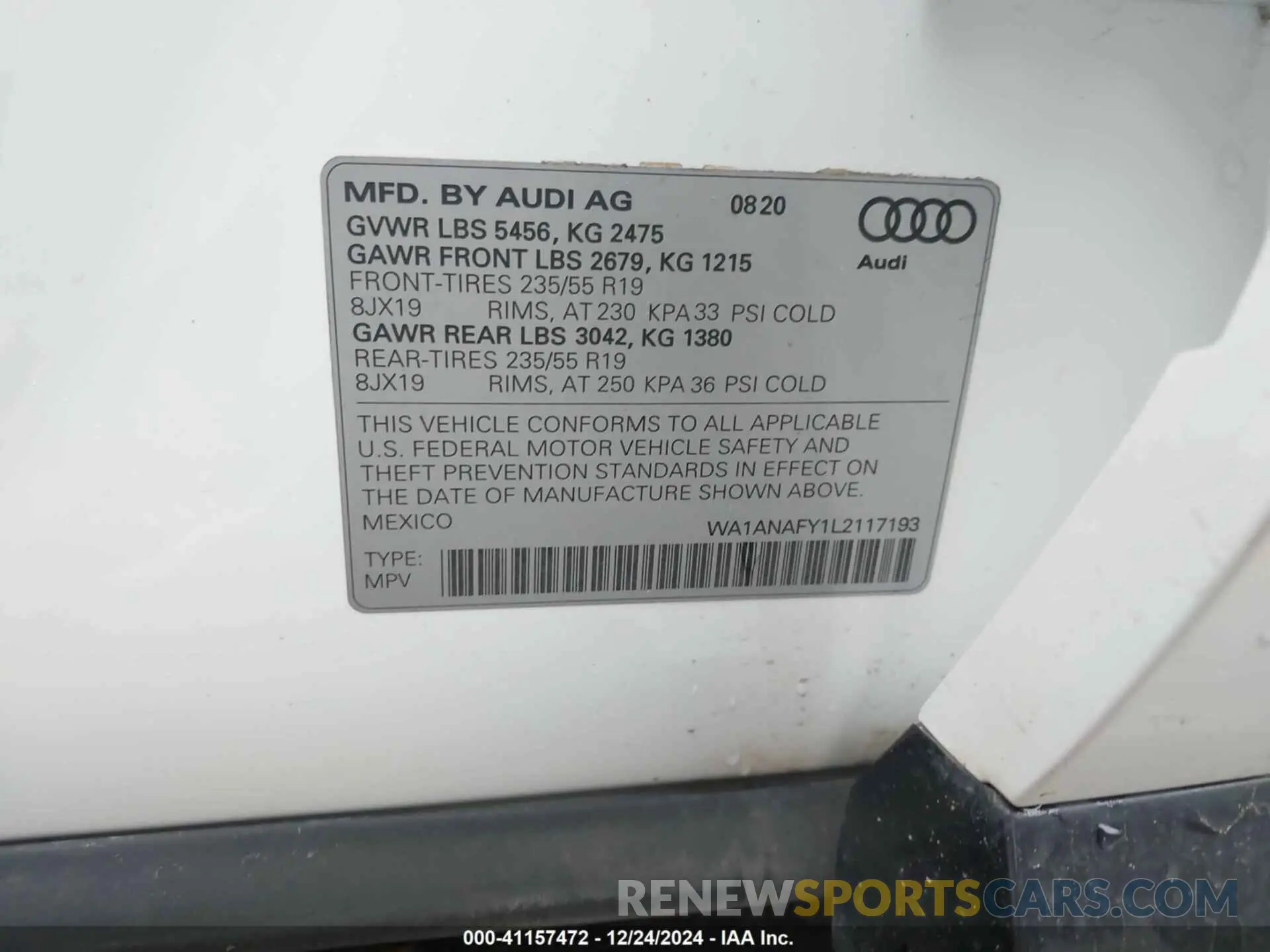 9 Фотография поврежденного автомобиля WA1ANAFY1L2117193 AUDI Q5 2020