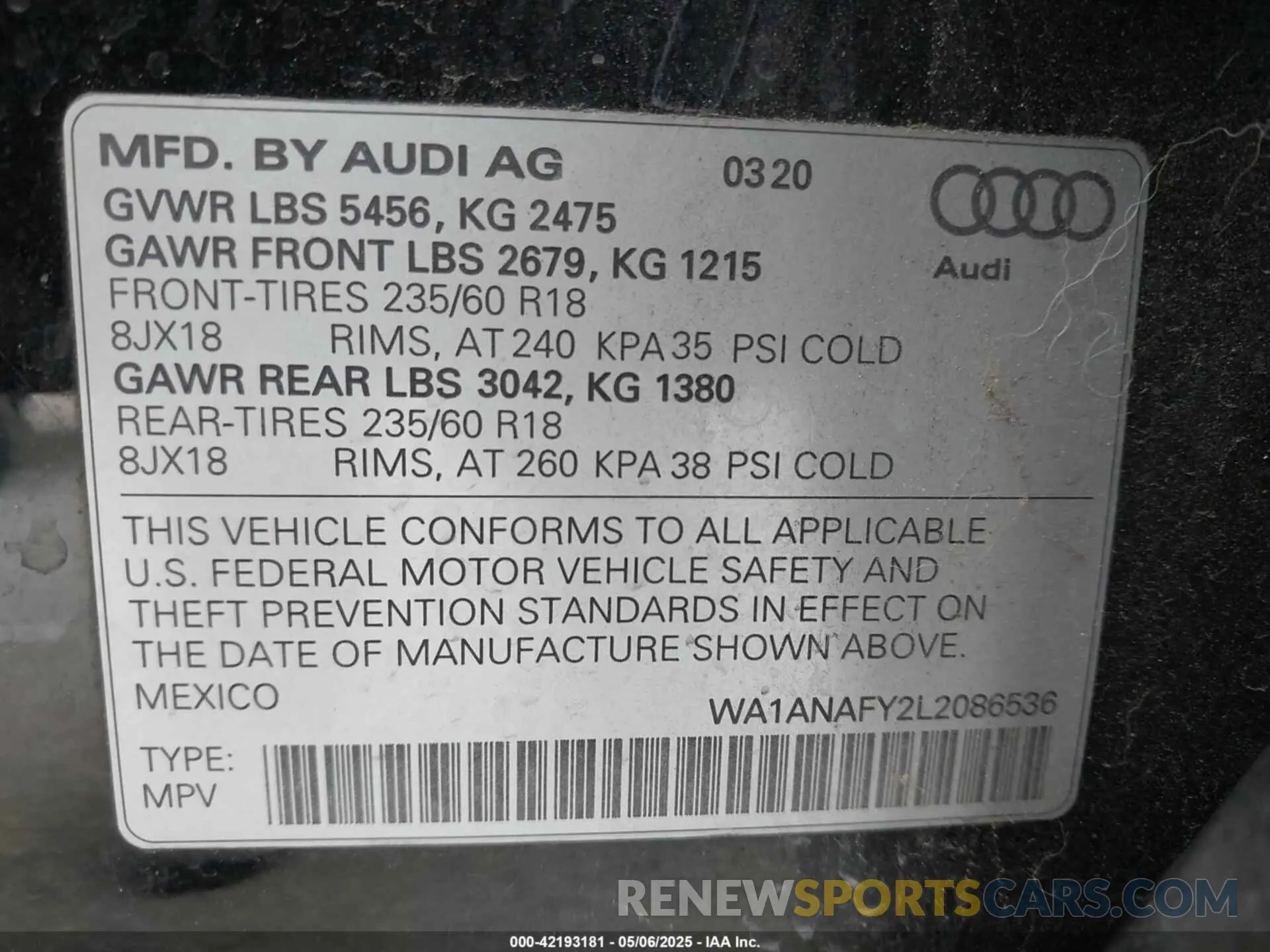 9 Фотография поврежденного автомобиля WA1ANAFY2L2086536 AUDI Q5 2020