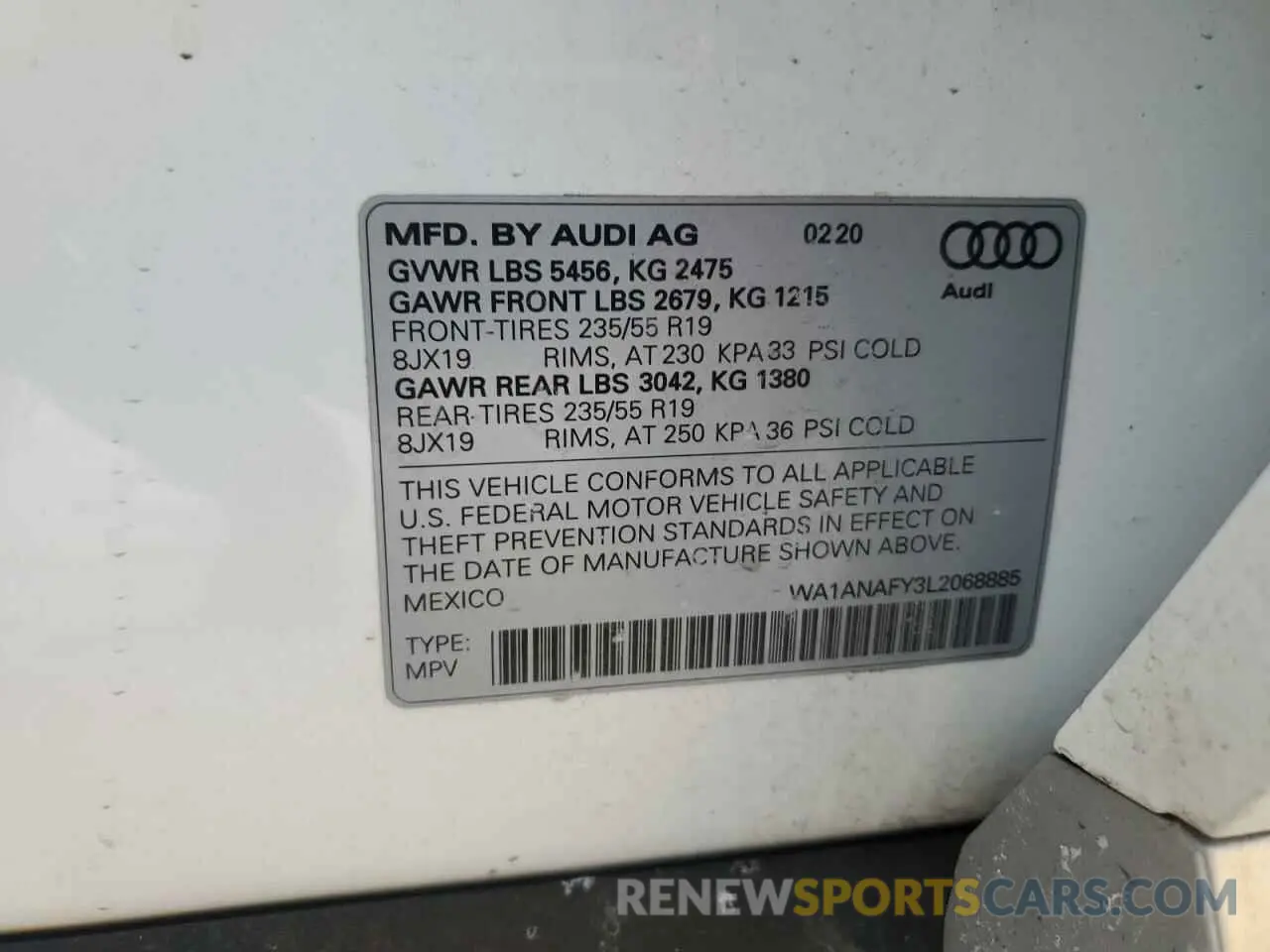 13 Photograph of a damaged car WA1ANAFY3L2068885 AUDI Q5 2020