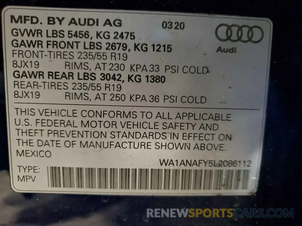 13 Photograph of a damaged car WA1ANAFY5L2086112 AUDI Q5 2020