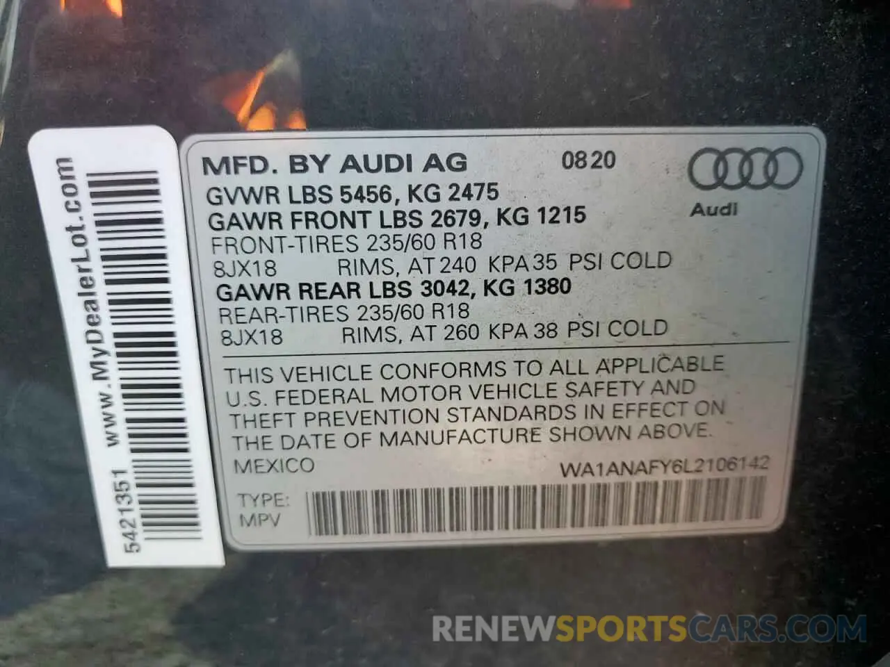 13 Photograph of a damaged car WA1ANAFY6L2106142 AUDI Q5 2020