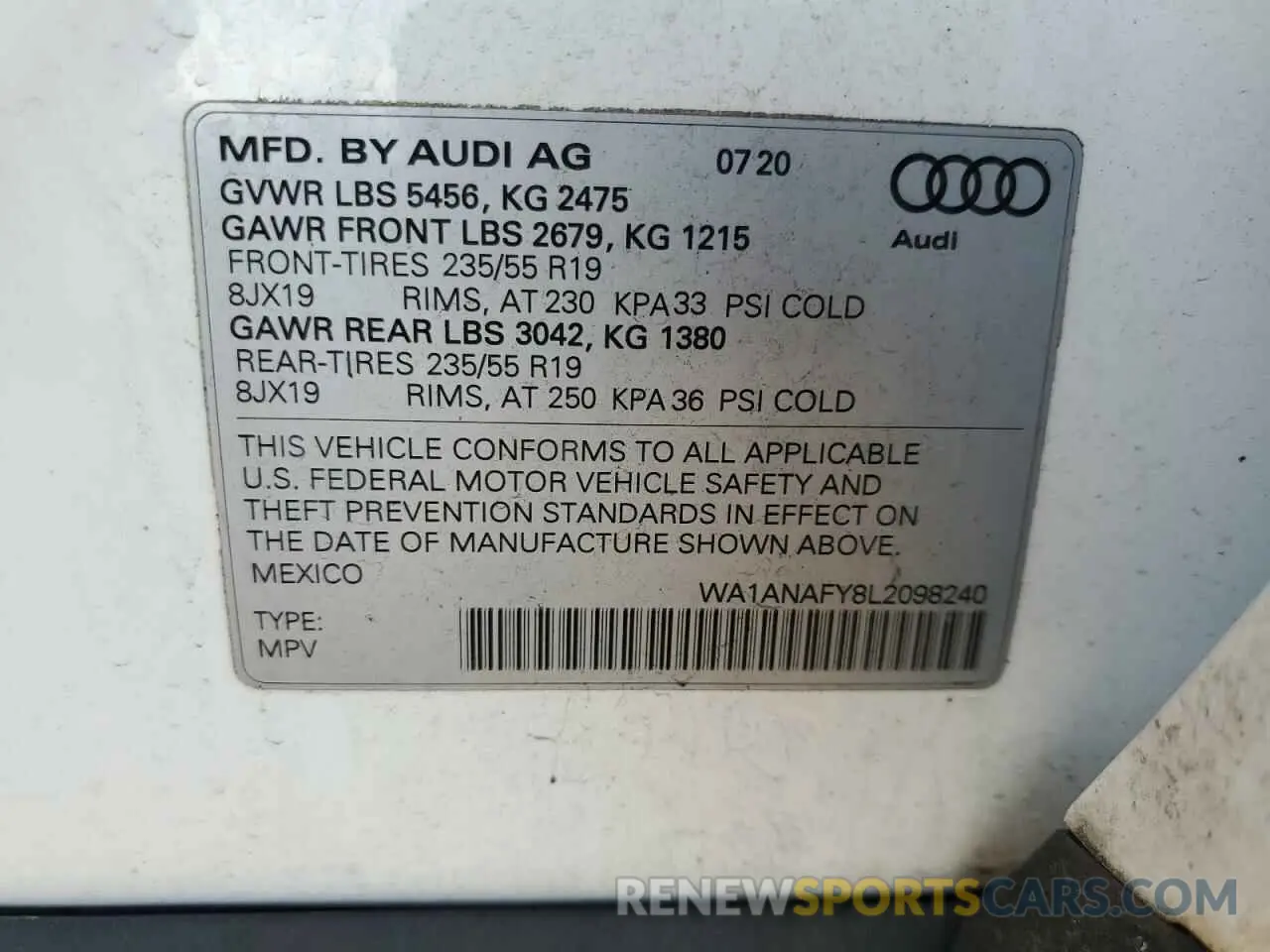 14 Фотография поврежденного автомобиля WA1ANAFY8L2098240 AUDI Q5 2020
