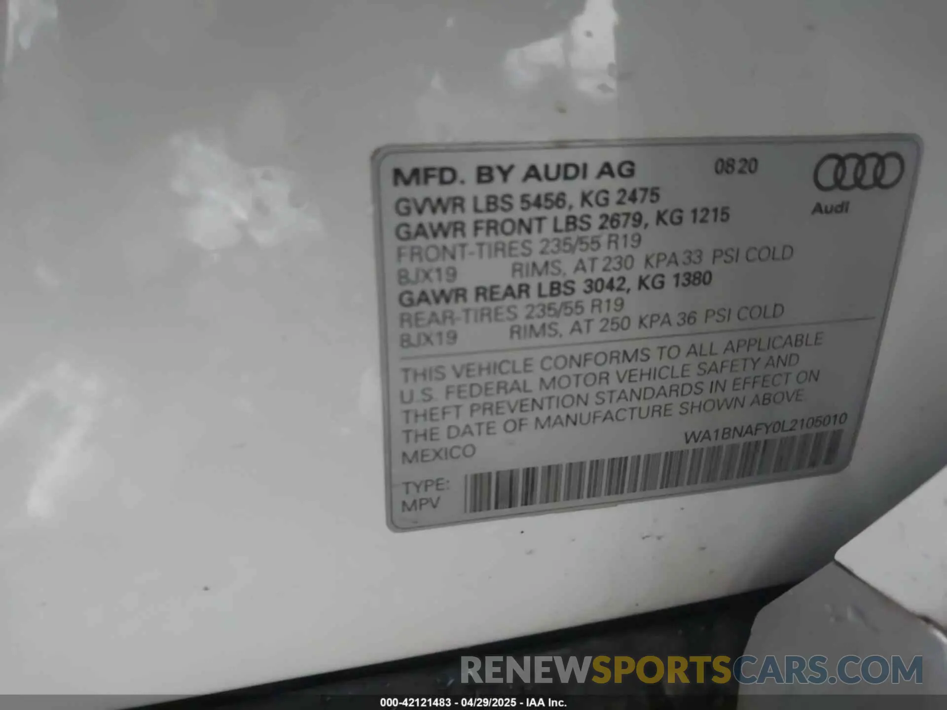 9 Фотография поврежденного автомобиля WA1BNAFY0L2105010 AUDI Q5 2020