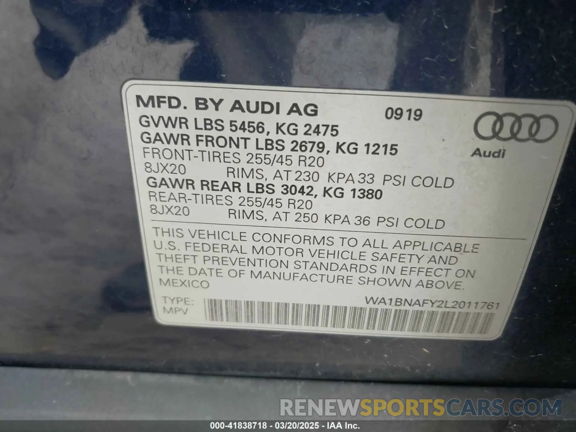 9 Photograph of a damaged car WA1BNAFY2L2011761 AUDI Q5 2020