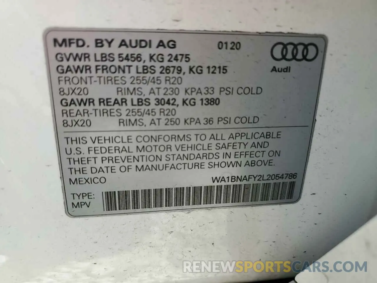 13 Photograph of a damaged car WA1BNAFY2L2054786 AUDI Q5 2020