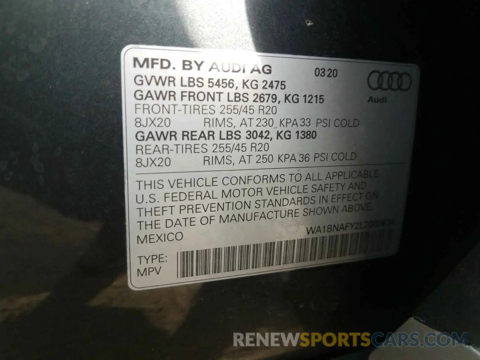 10 Photograph of a damaged car WA1BNAFY2L2085634 AUDI Q5 2020