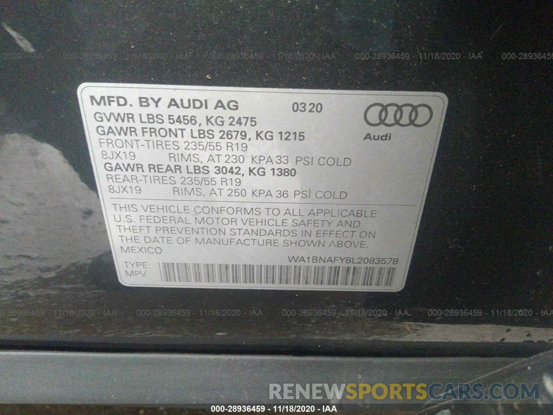 9 Photograph of a damaged car WA1BNAFY8L2083578 AUDI Q5 2020