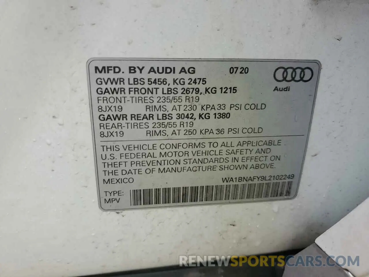 14 Photograph of a damaged car WA1BNAFY9L2102249 AUDI Q5 2020