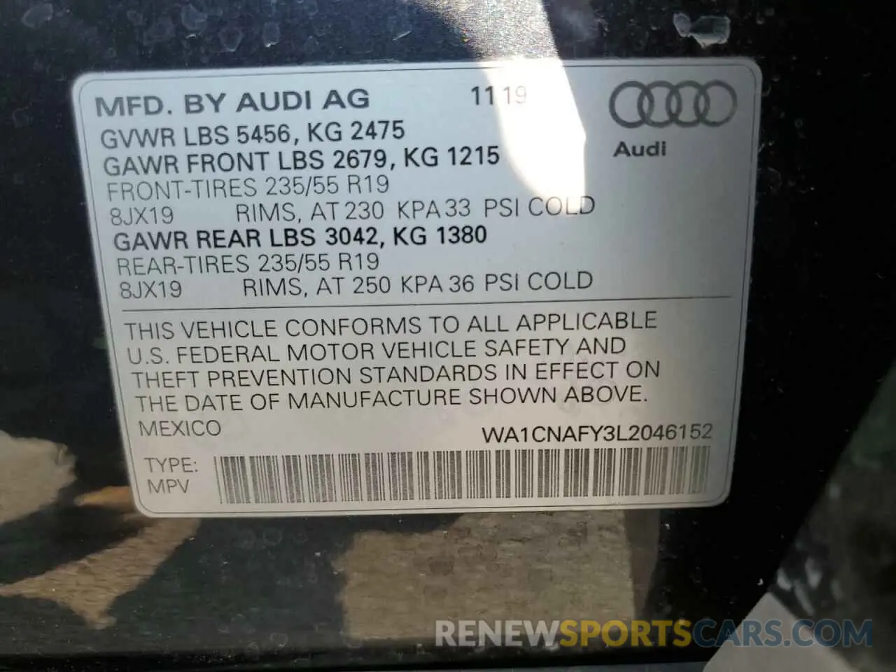 10 Photograph of a damaged car WA1CNAFY3L2046152 AUDI Q5 2020