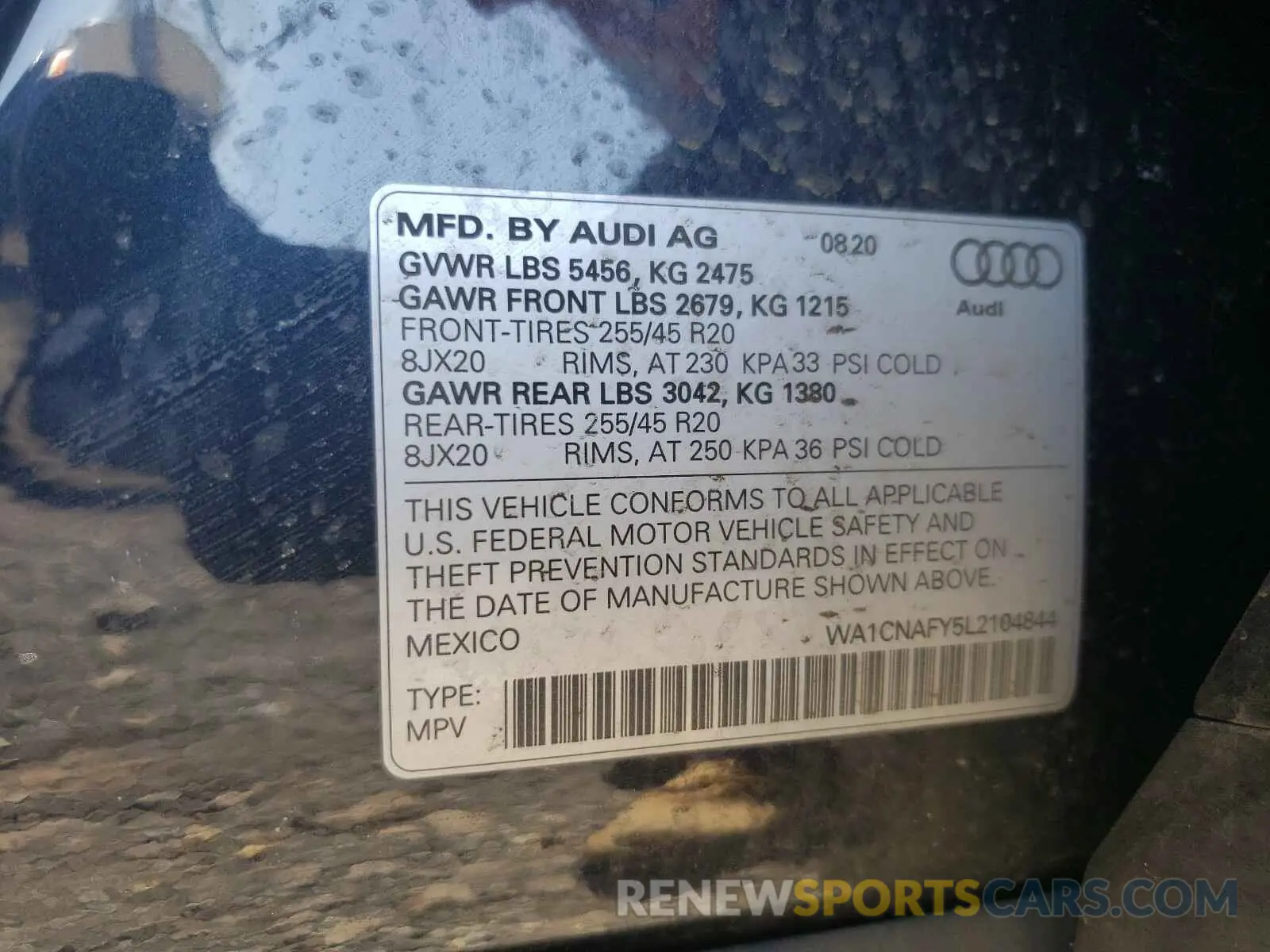 10 Photograph of a damaged car WA1CNAFY5L2104844 AUDI Q5 2020
