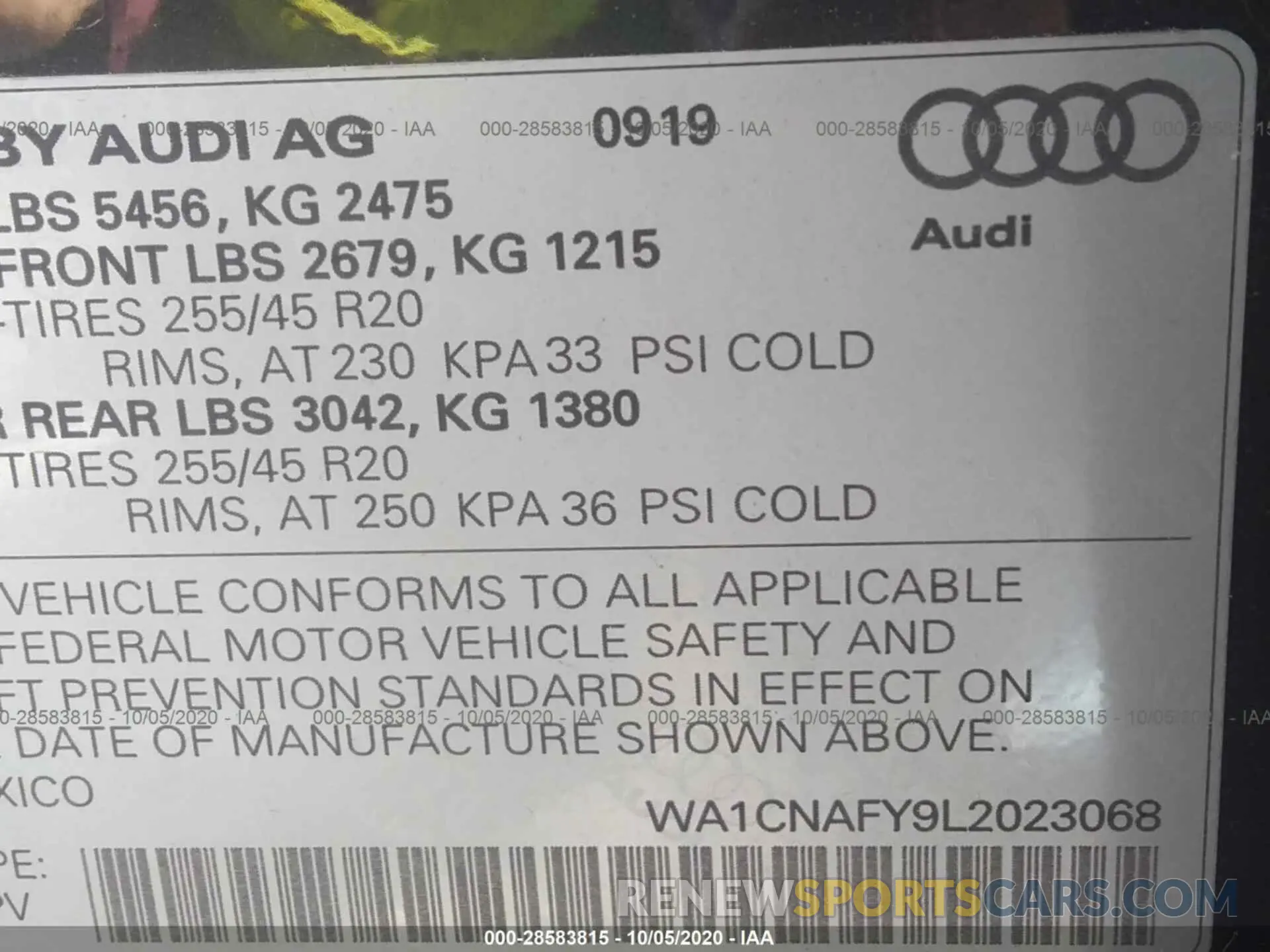 9 Photograph of a damaged car WA1CNAFY9L2023068 AUDI Q5 2020