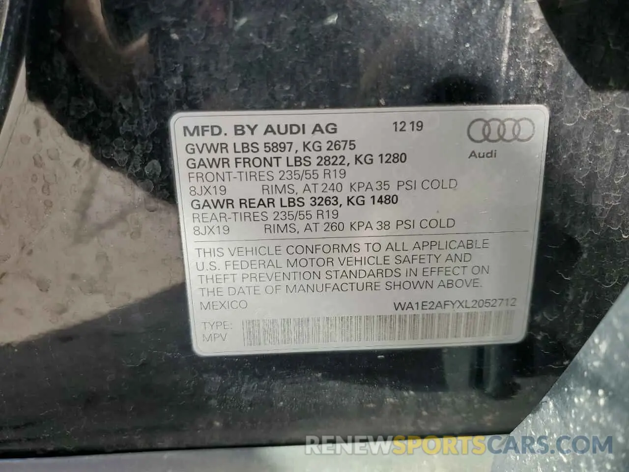 14 Photograph of a damaged car WA1E2AFYXL2052712 AUDI Q5 2020