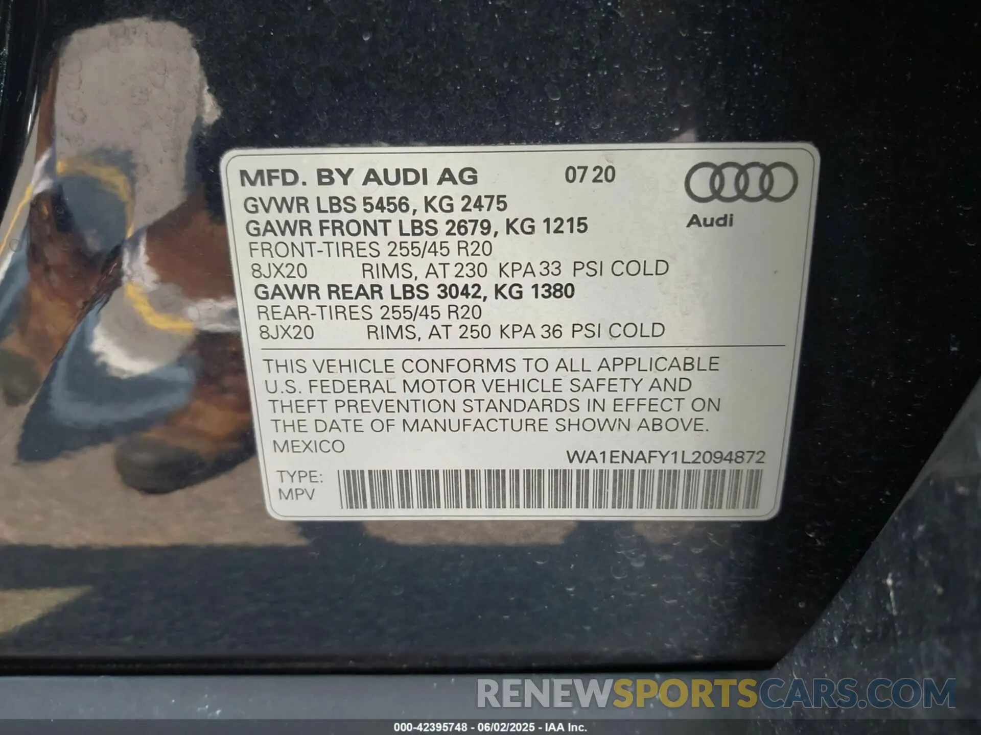 9 Photograph of a damaged car WA1ENAFY1L2094872 AUDI Q5 2020