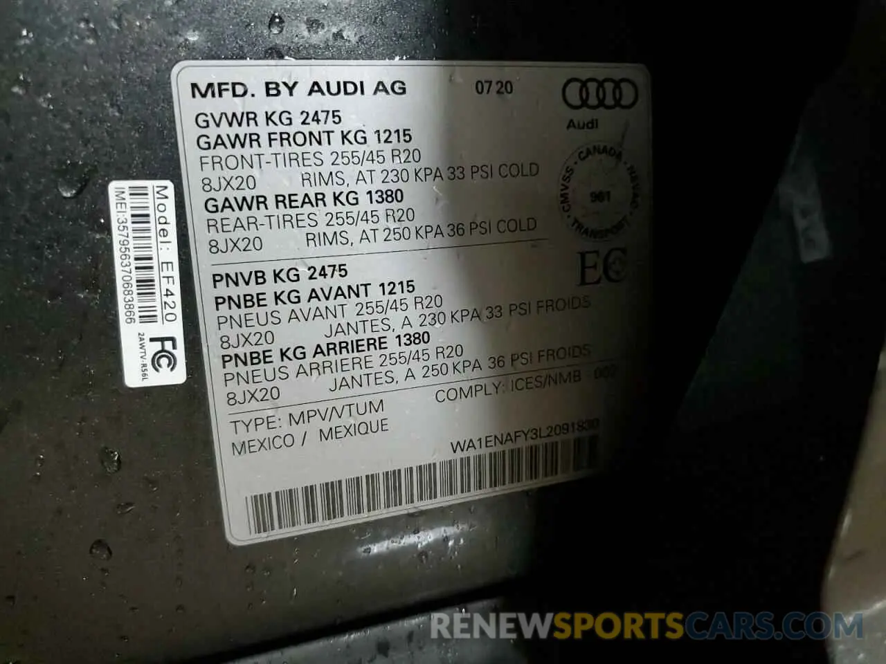 13 Фотография поврежденного автомобиля WA1ENAFY3L2091830 AUDI Q5 2020