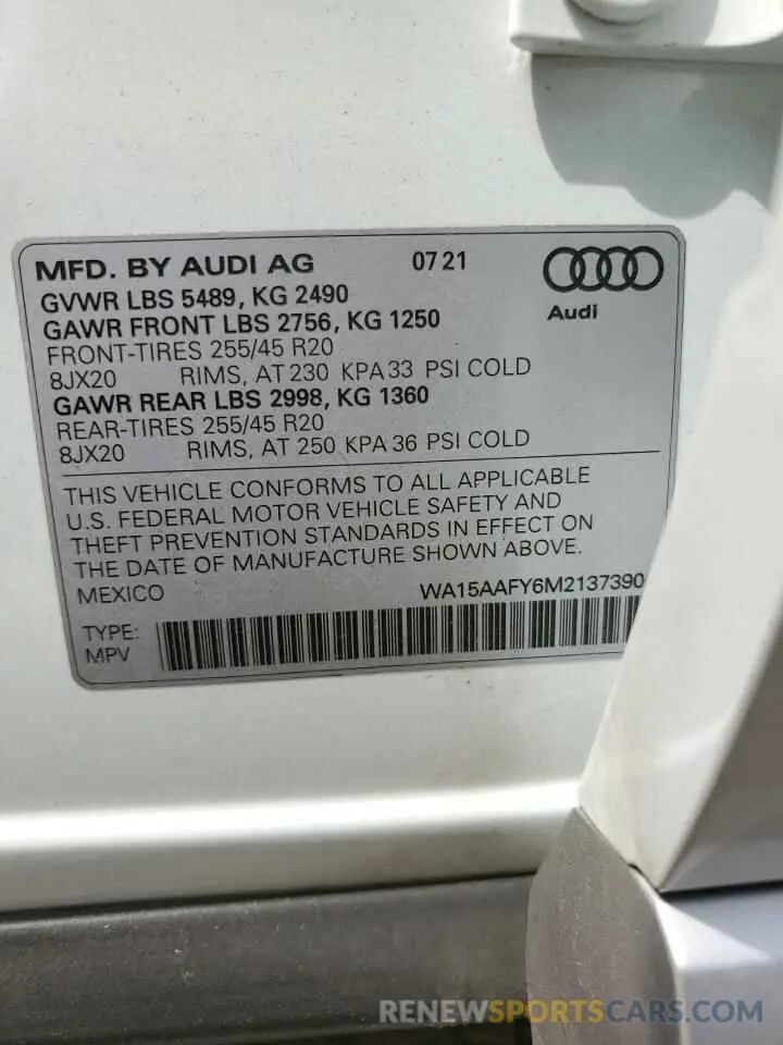 16 Photograph of a damaged car WA15AAFY6M2137390 AUDI Q5 2021