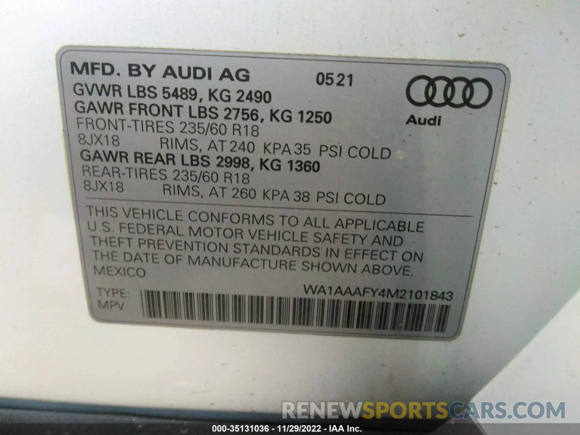 9 Фотография поврежденного автомобиля WA1AAAFY4M2101843 AUDI Q5 2021