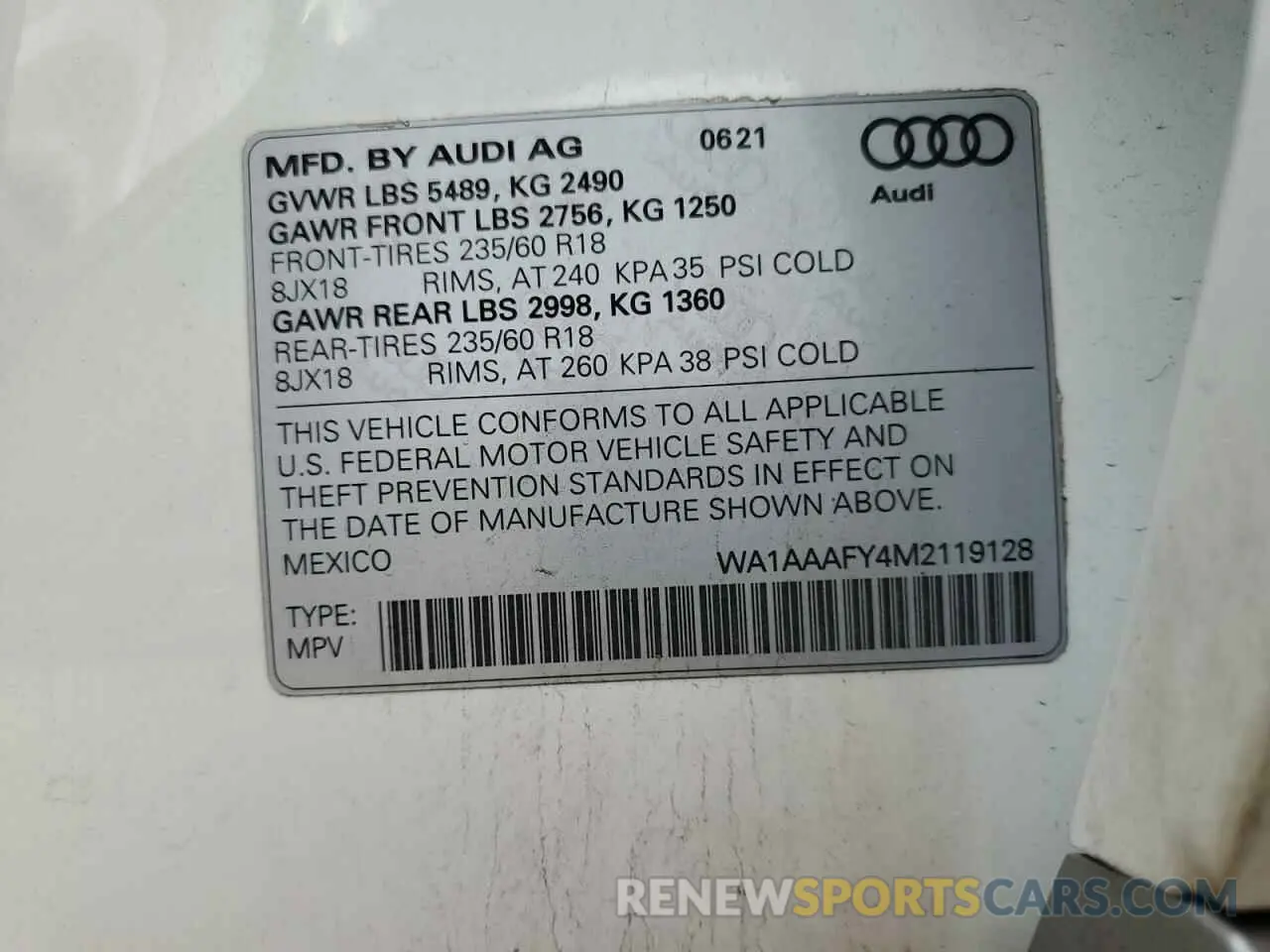 13 Фотография поврежденного автомобиля WA1AAAFY4M2119128 AUDI Q5 2021