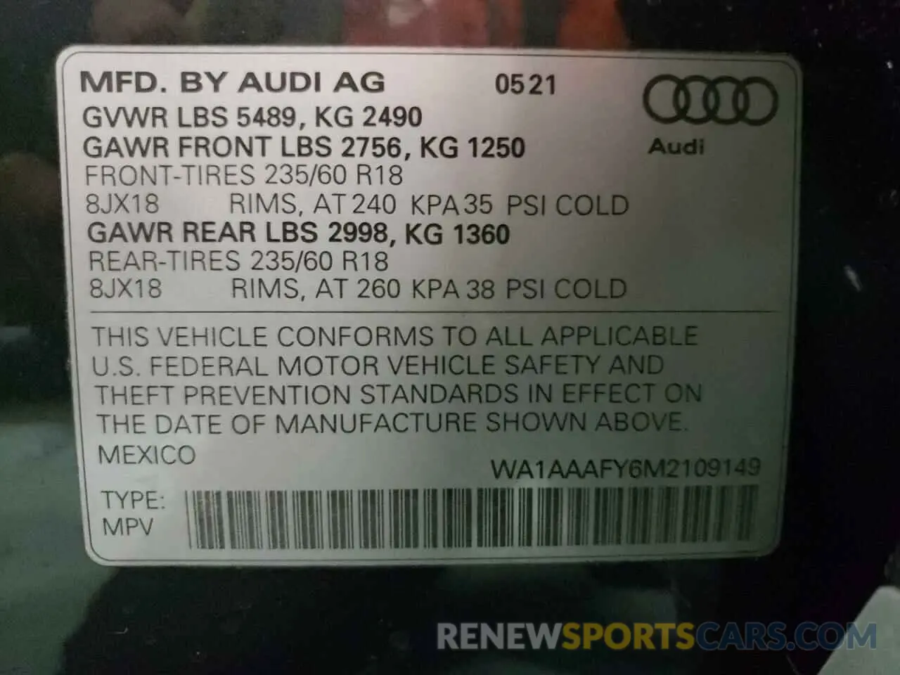 10 Photograph of a damaged car WA1AAAFY6M2109149 AUDI Q5 2021