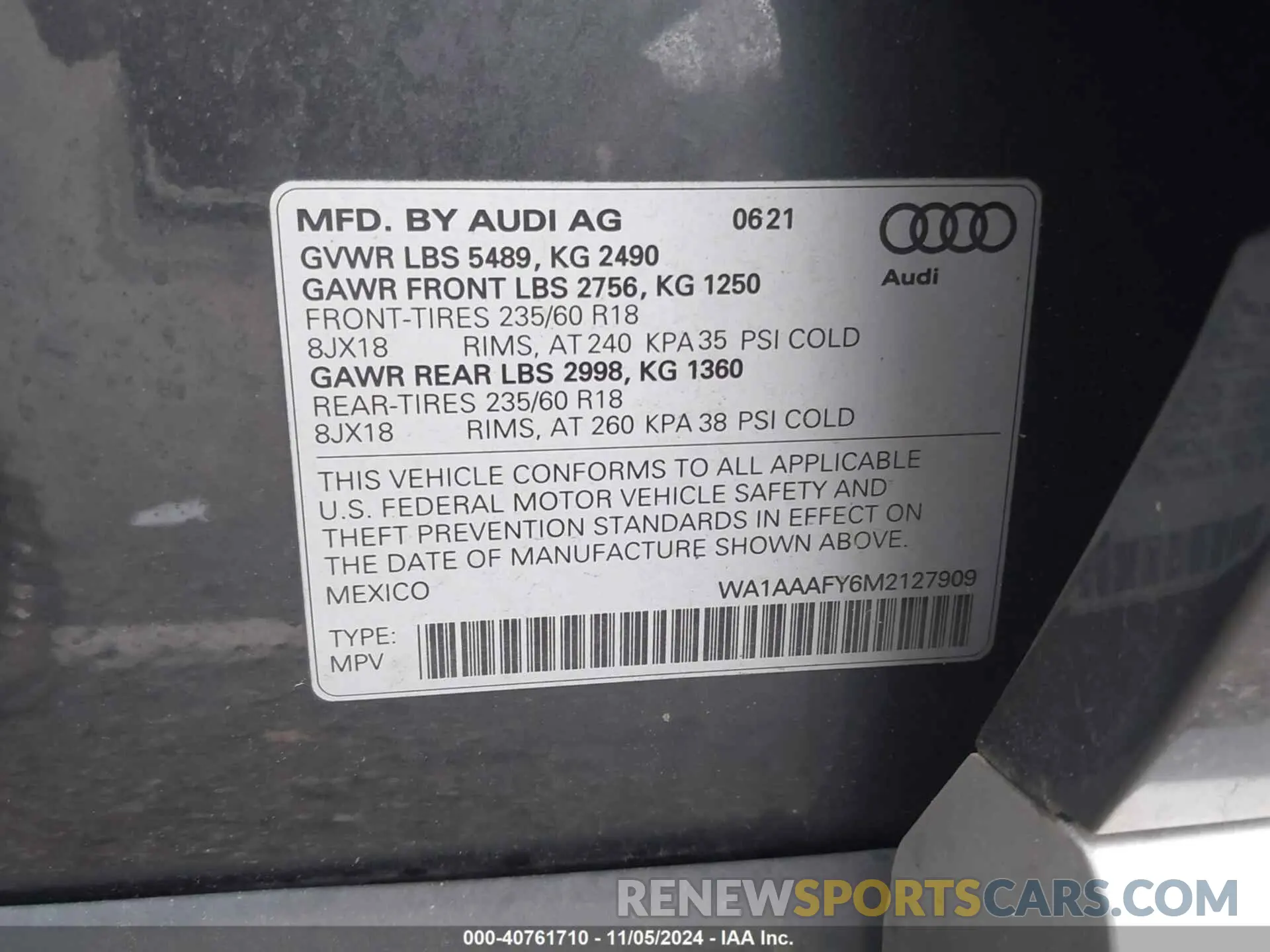 9 Фотография поврежденного автомобиля WA1AAAFY6M2127909 AUDI Q5 2021