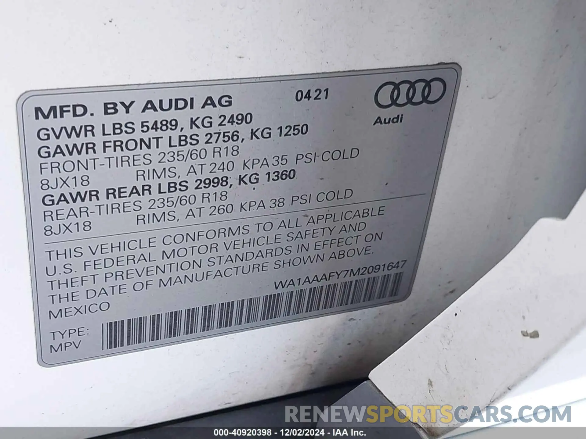 9 Фотография поврежденного автомобиля WA1AAAFY7M2091647 AUDI Q5 2021