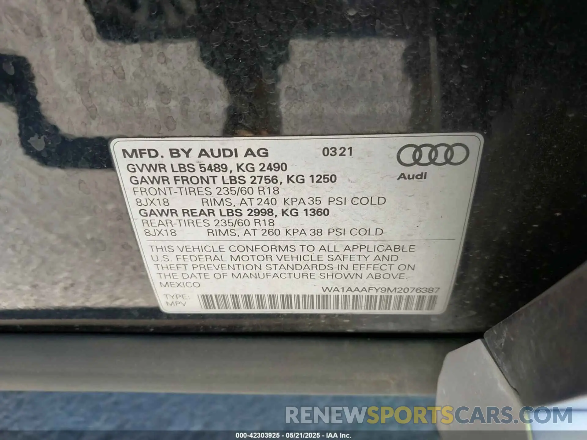 9 Photograph of a damaged car WA1AAAFY9M2076387 AUDI Q5 2021