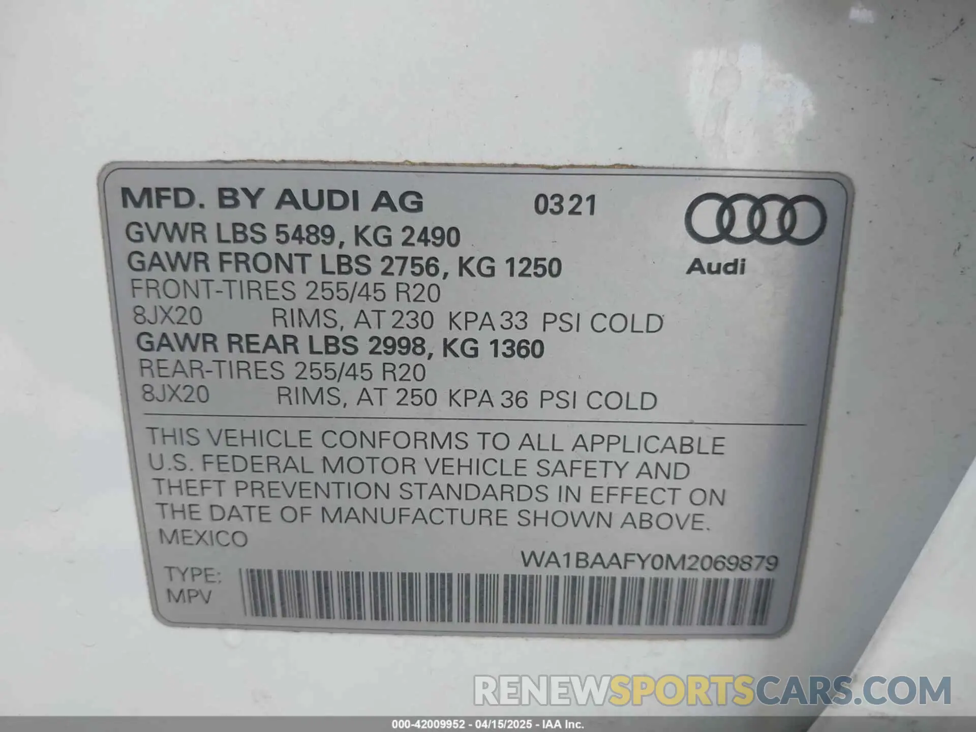 9 Фотография поврежденного автомобиля WA1BAAFY0M2069879 AUDI Q5 2021