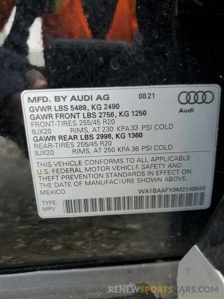 13 Фотография поврежденного автомобиля WA1BAAFY0M2140045 AUDI Q5 2021
