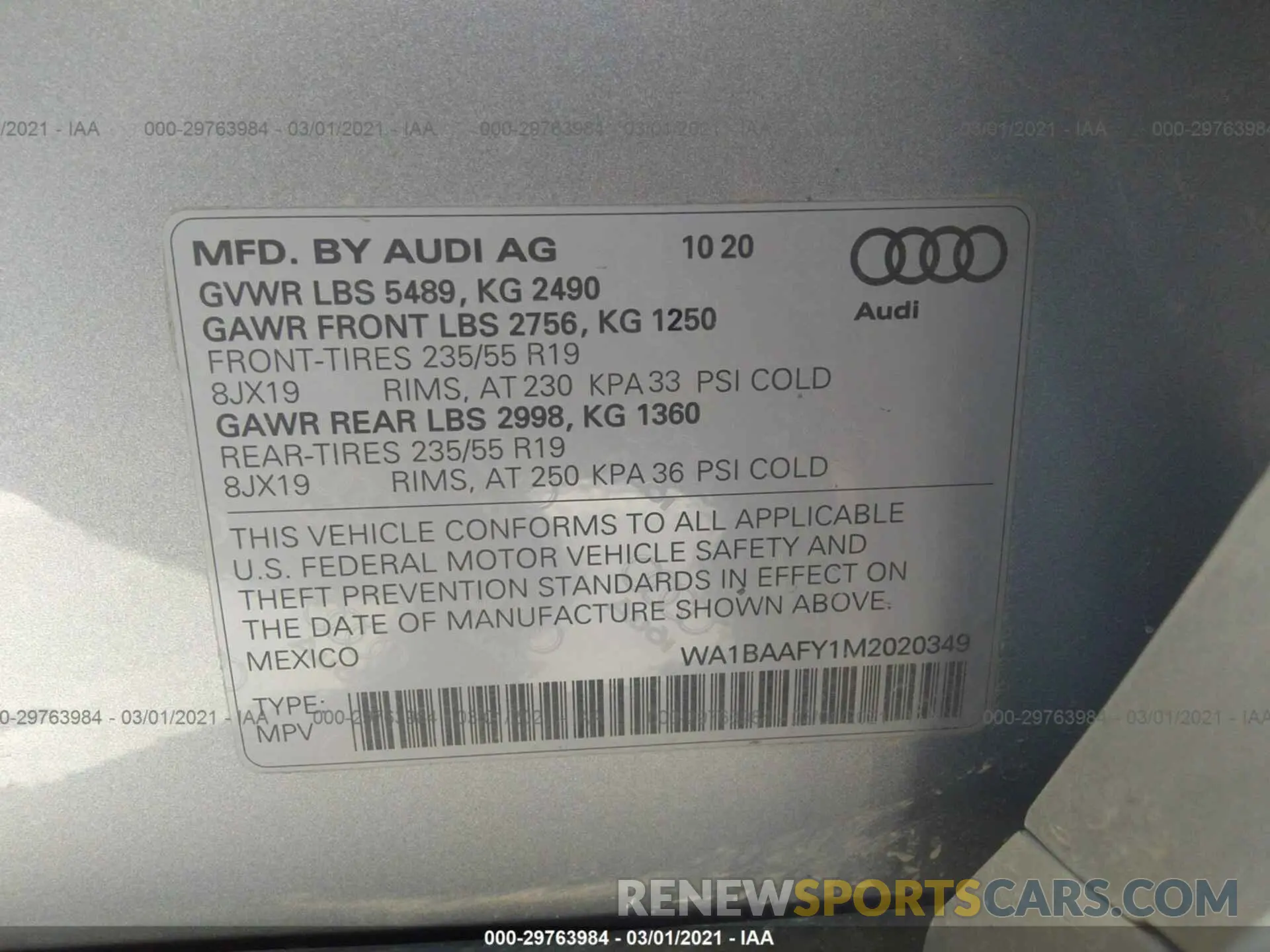 9 Photograph of a damaged car WA1BAAFY1M2020349 AUDI Q5 2021