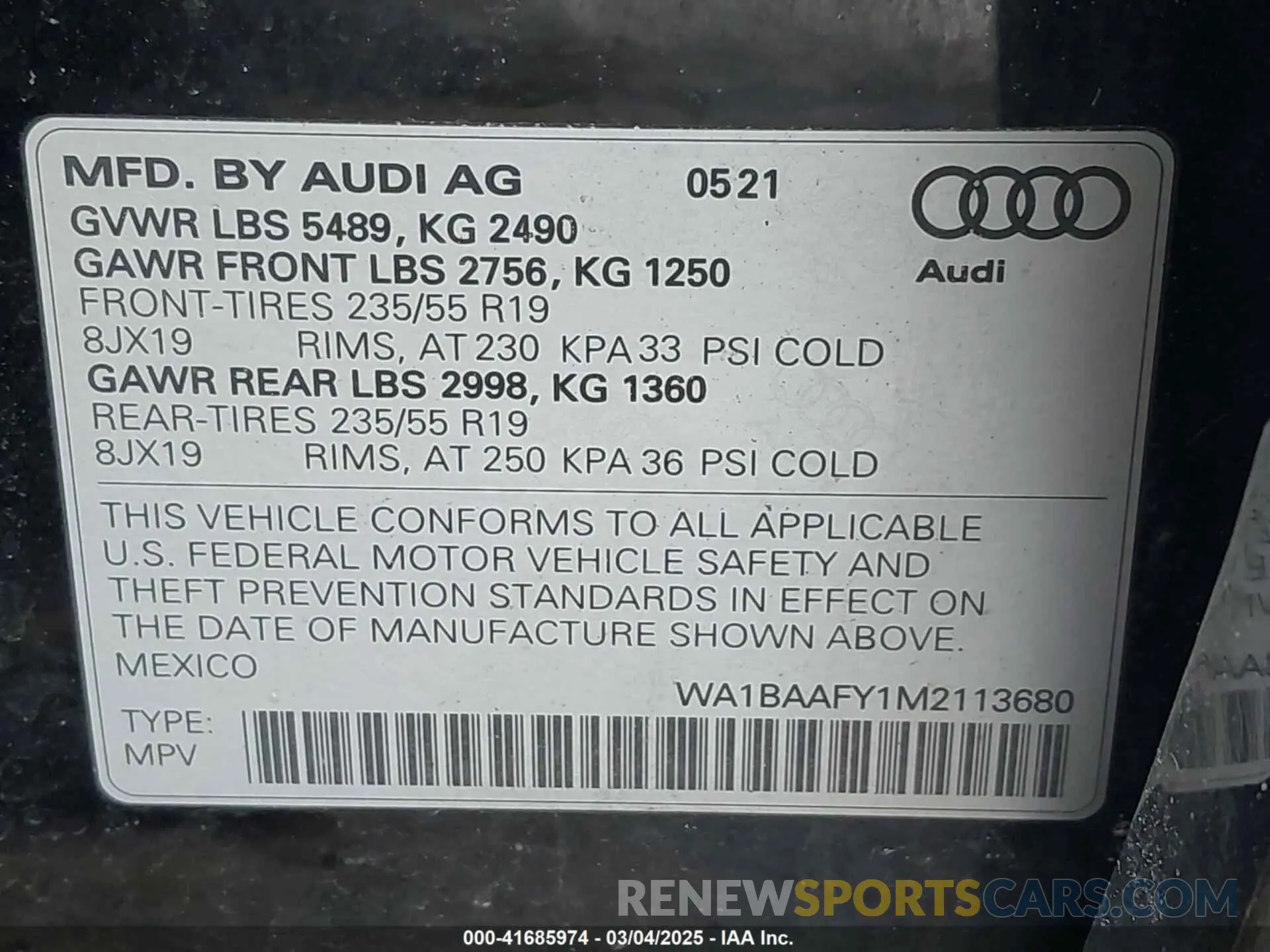9 Фотография поврежденного автомобиля WA1BAAFY1M2113680 AUDI Q5 2021