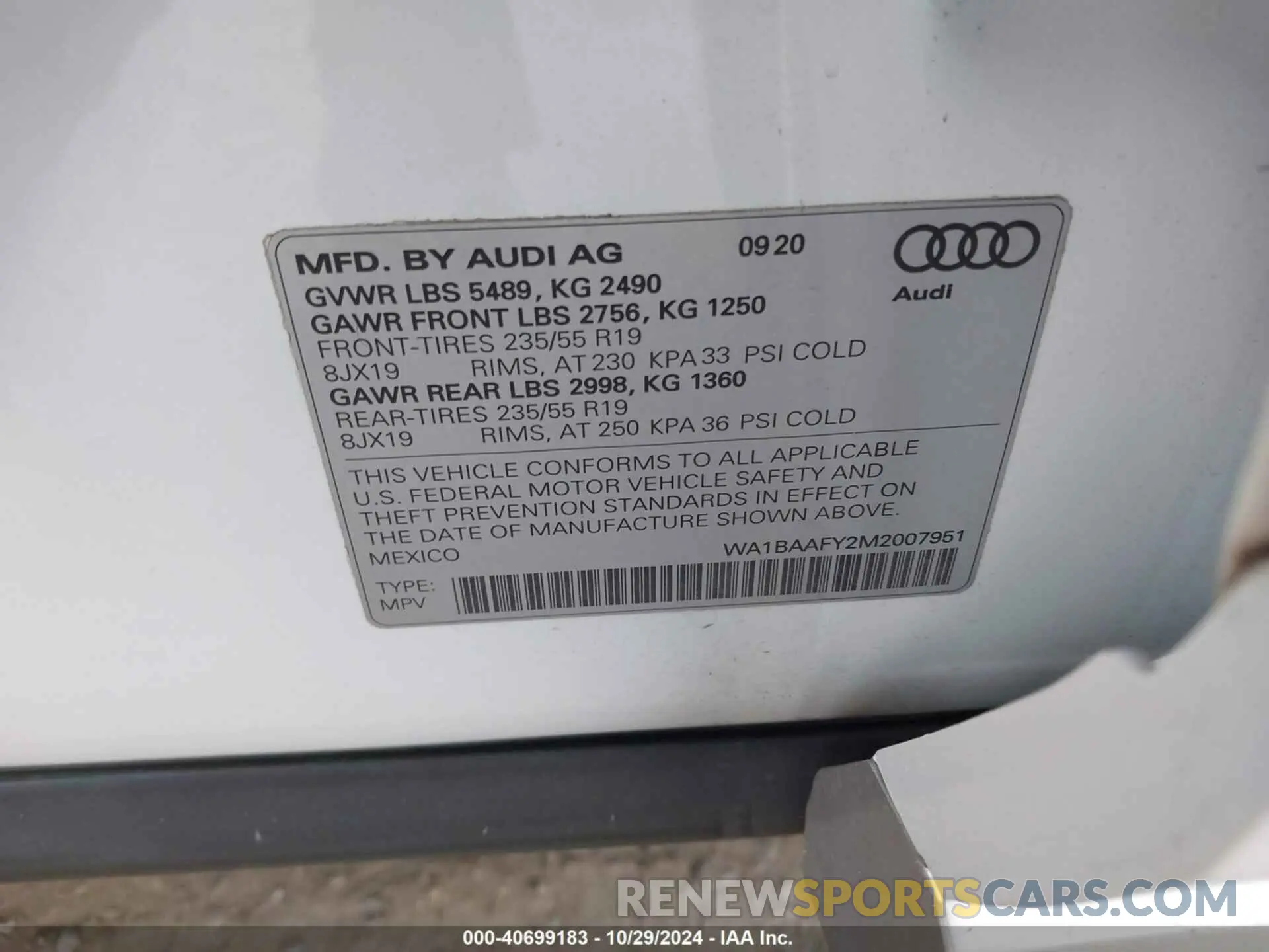9 Photograph of a damaged car WA1BAAFY2M2007951 AUDI Q5 2021