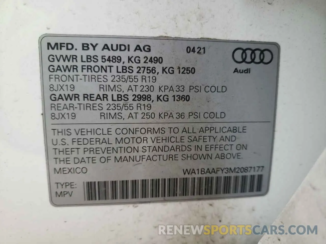 10 Photograph of a damaged car WA1BAAFY3M2087177 AUDI Q5 2021