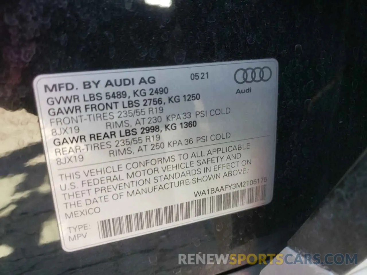 10 Фотография поврежденного автомобиля WA1BAAFY3M2105175 AUDI Q5 2021