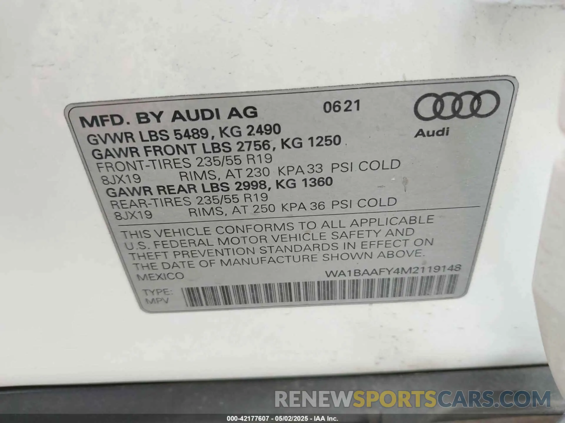 9 Фотография поврежденного автомобиля WA1BAAFY4M2119148 AUDI Q5 2021