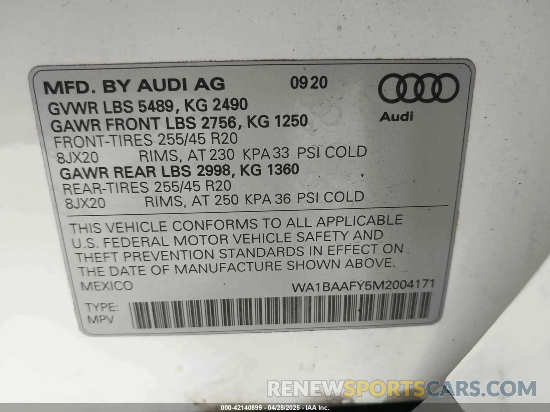 9 Photograph of a damaged car WA1BAAFY5M2004171 AUDI Q5 2021