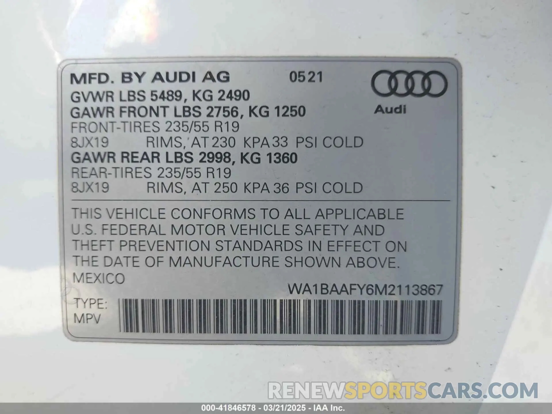 9 Фотография поврежденного автомобиля WA1BAAFY6M2113867 AUDI Q5 2021