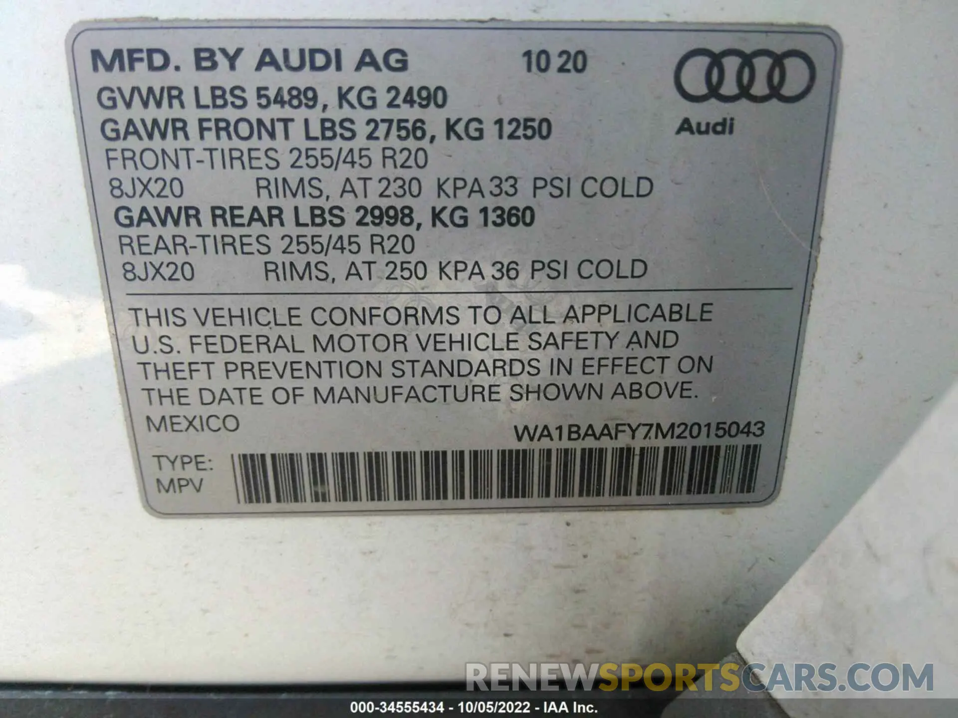 9 Photograph of a damaged car WA1BAAFY7M2015043 AUDI Q5 2021