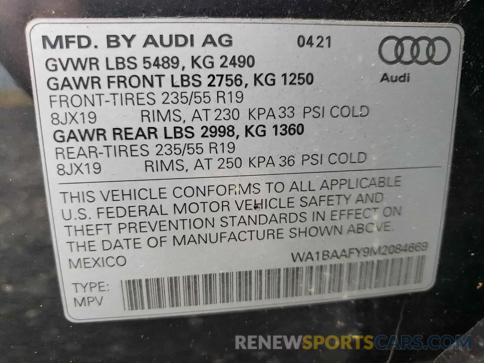 10 Photograph of a damaged car WA1BAAFY9M2084669 AUDI Q5 2021