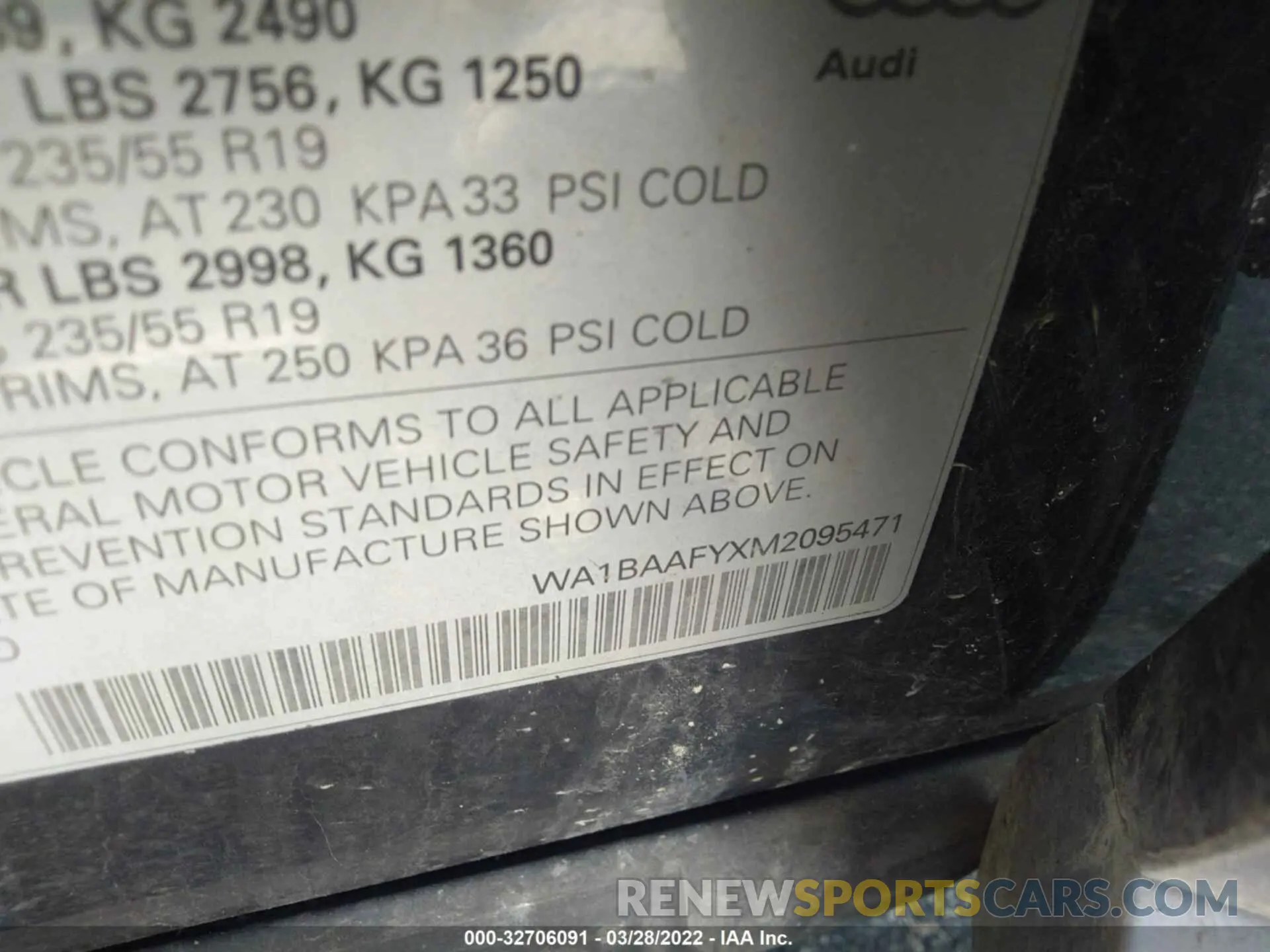 9 Photograph of a damaged car WA1BAAFYXM2095471 AUDI Q5 2021