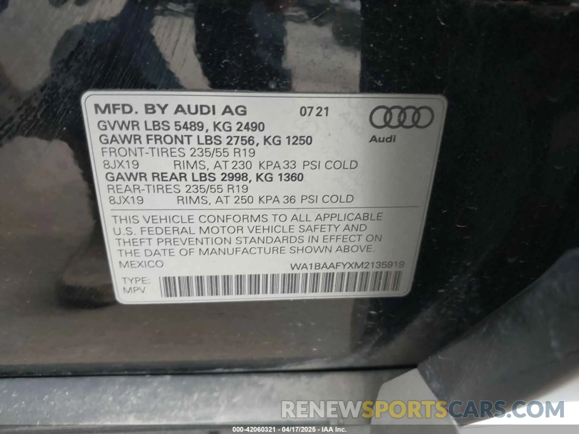9 Фотография поврежденного автомобиля WA1BAAFYXM2135919 AUDI Q5 2021