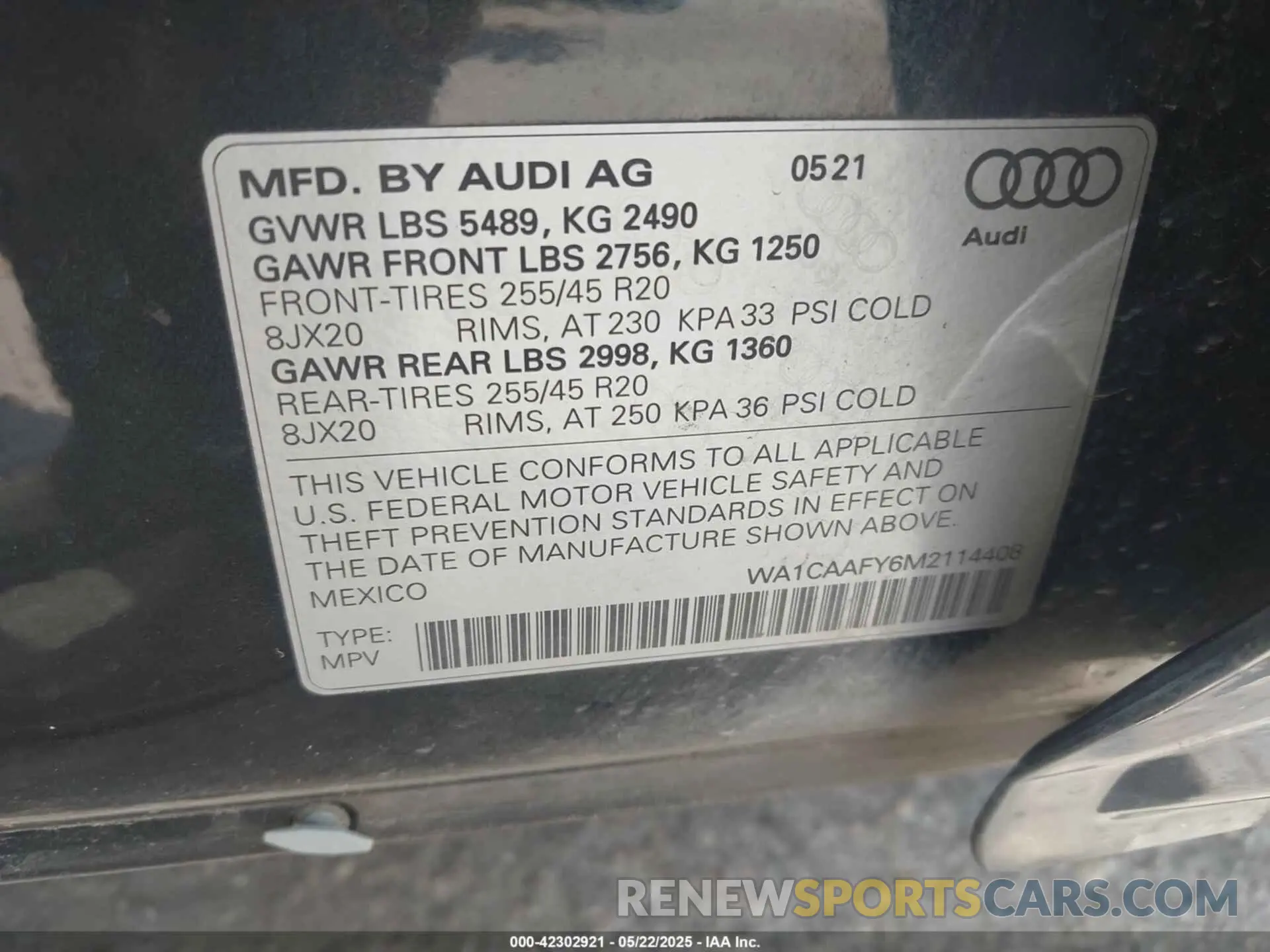 9 Photograph of a damaged car WA1CAAFY6M2114408 AUDI Q5 2021