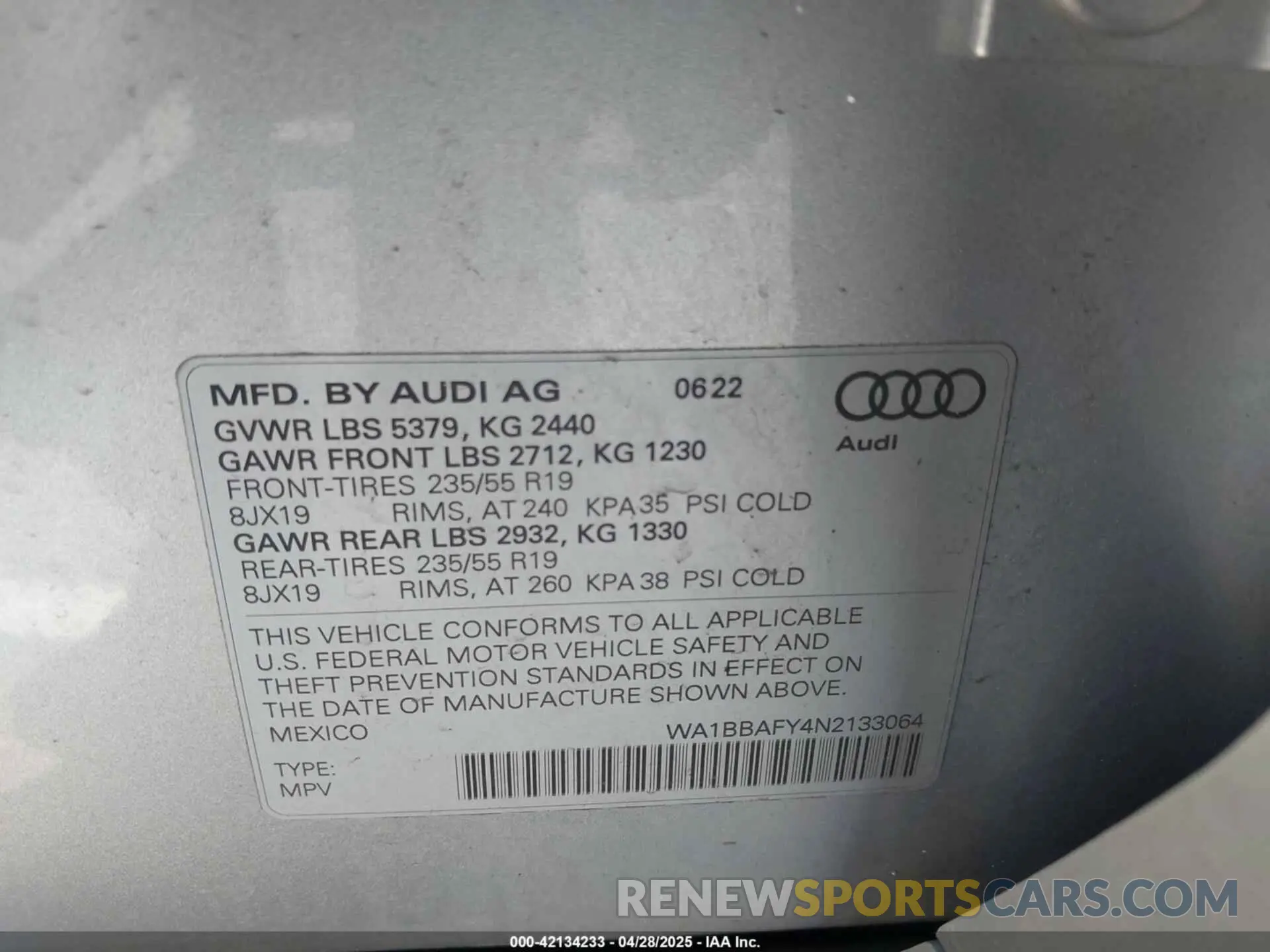 9 Фотография поврежденного автомобиля WA1BBAFY4N2133064 AUDI Q5 2022