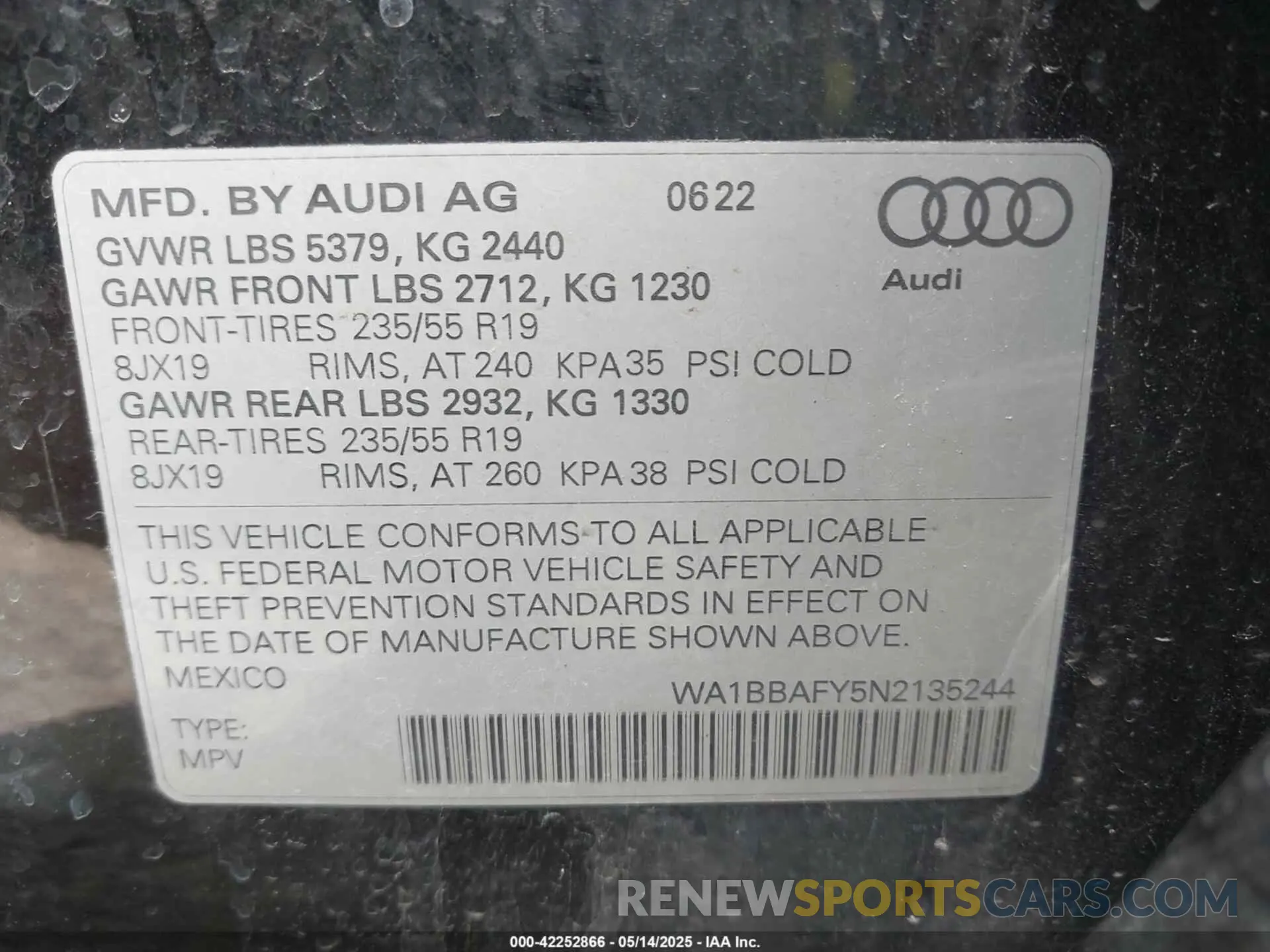 9 Фотография поврежденного автомобиля WA1BBAFY5N2135244 AUDI Q5 2022