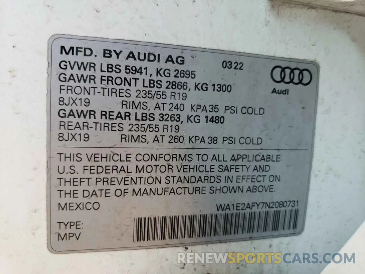 13 Photograph of a damaged car WA1E2AFY7N2080731 AUDI Q5 2022