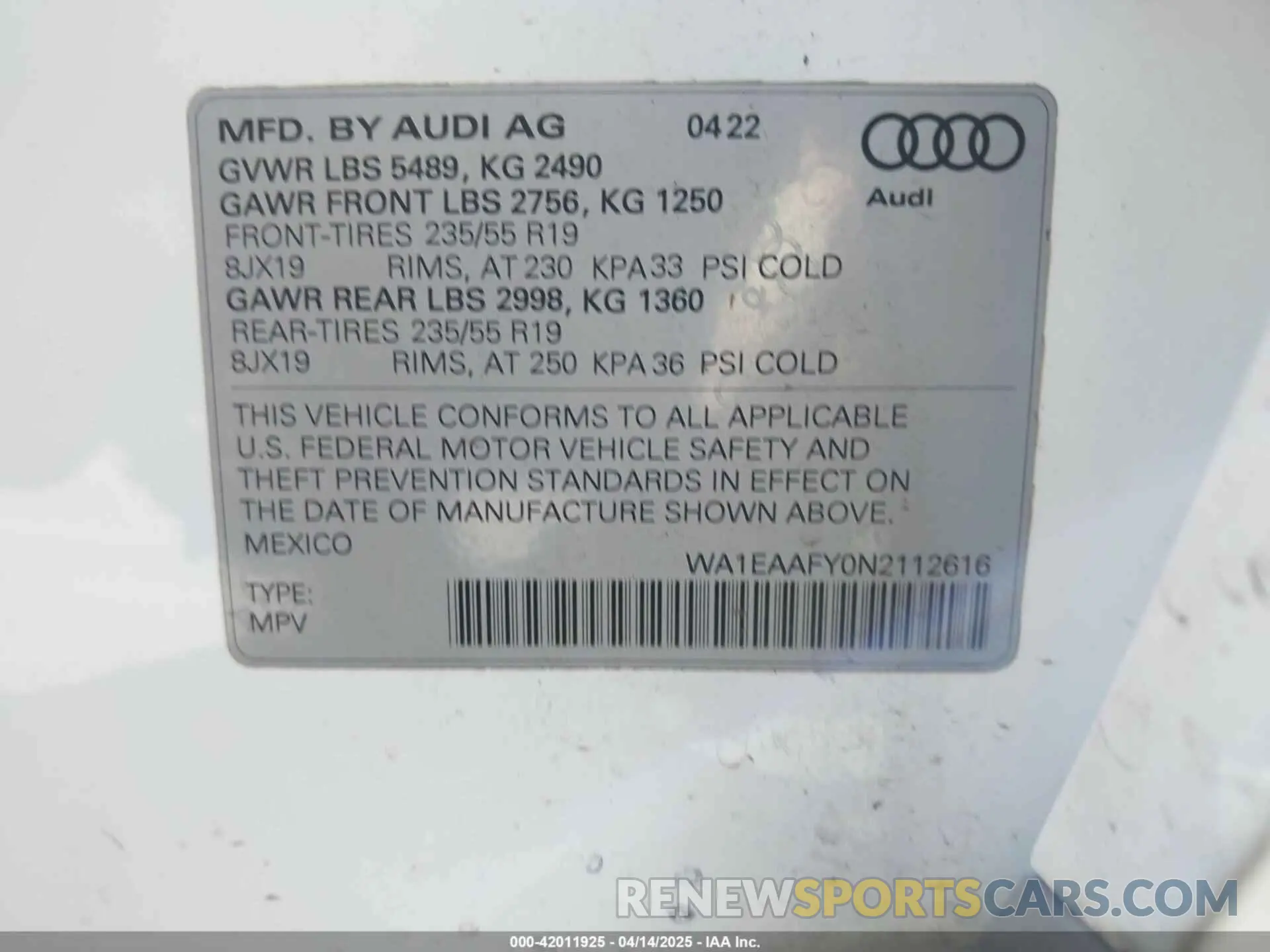 9 Фотография поврежденного автомобиля WA1EAAFY0N2112616 AUDI Q5 2022