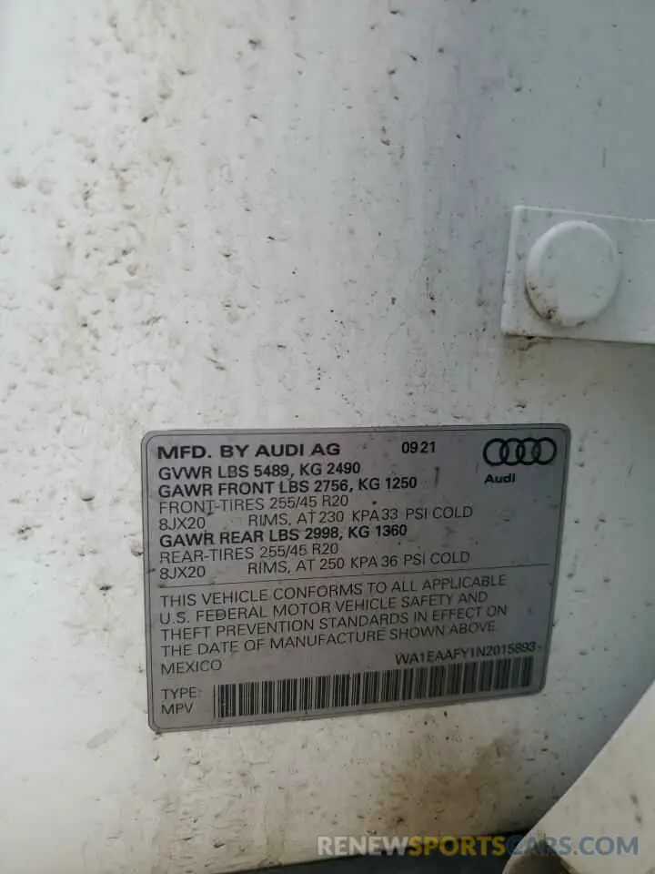 14 Фотография поврежденного автомобиля WA1EAAFY1N2015893 AUDI Q5 2022