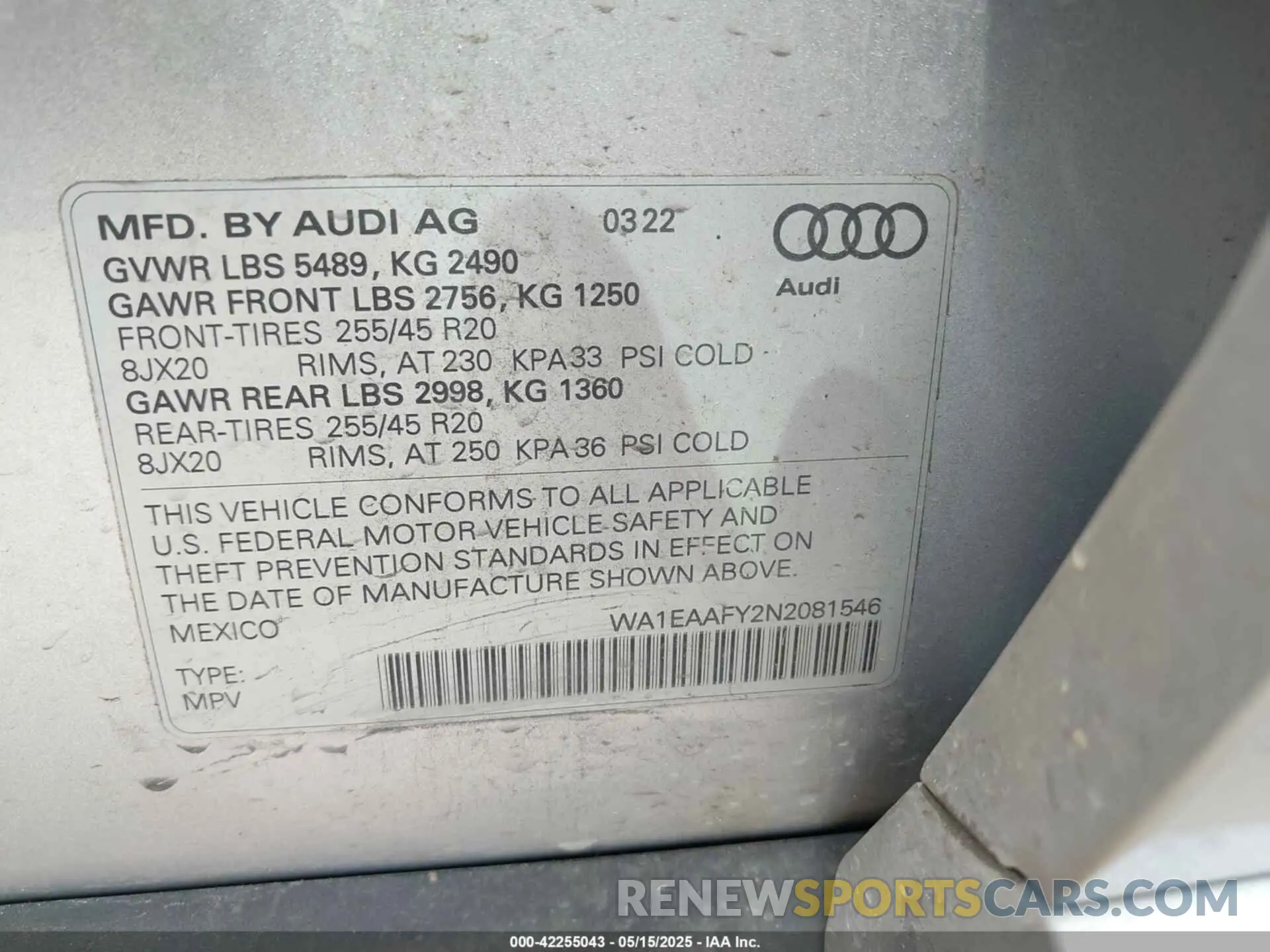 9 Фотография поврежденного автомобиля WA1EAAFY2N2081546 AUDI Q5 2022