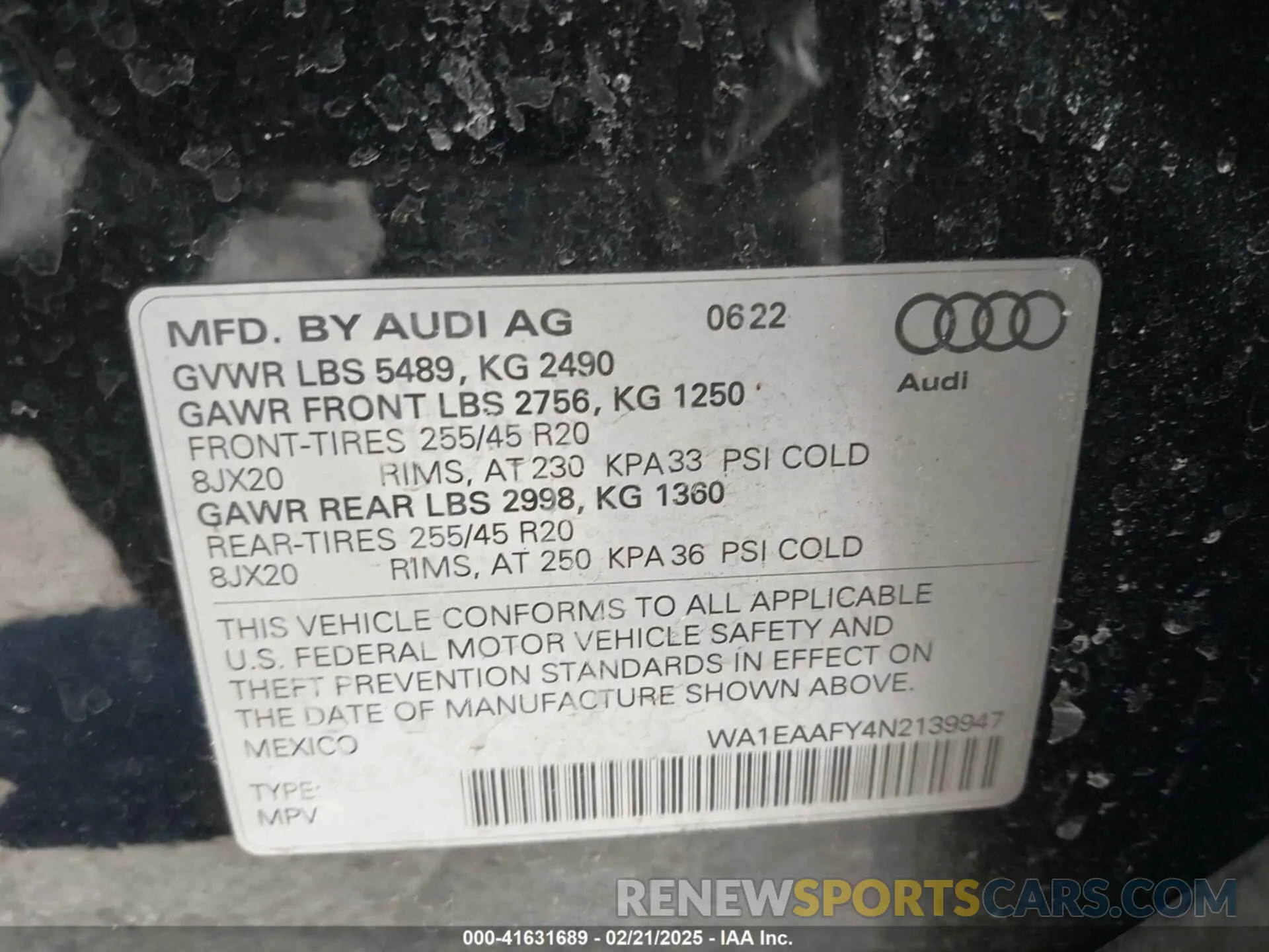 9 Фотография поврежденного автомобиля WA1EAAFY4N2139947 AUDI Q5 2022
