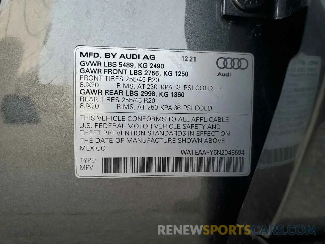 14 Фотография поврежденного автомобиля WA1EAAFY6N2048694 AUDI Q5 2022