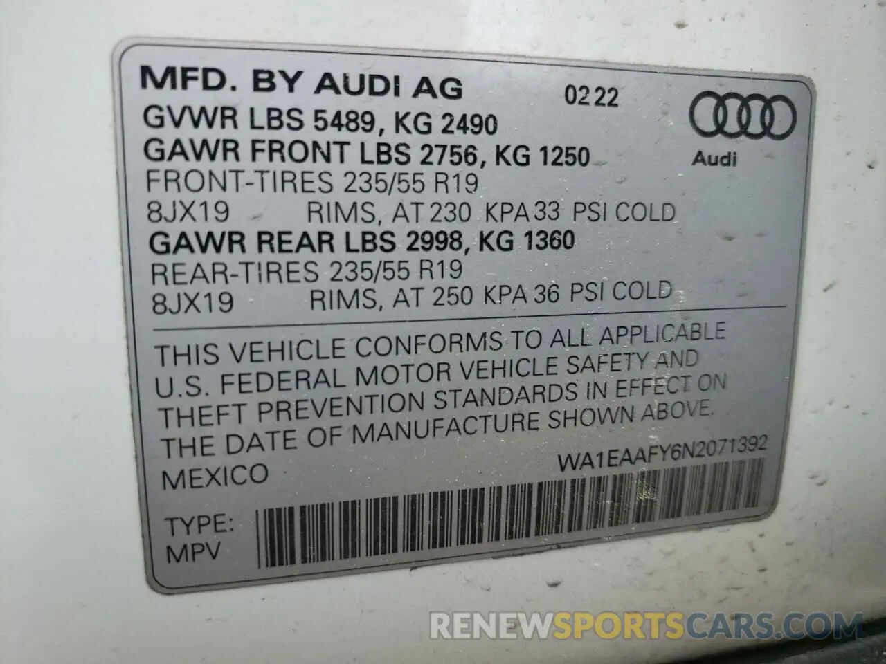 14 Фотография поврежденного автомобиля WA1EAAFY6N2071392 AUDI Q5 2022