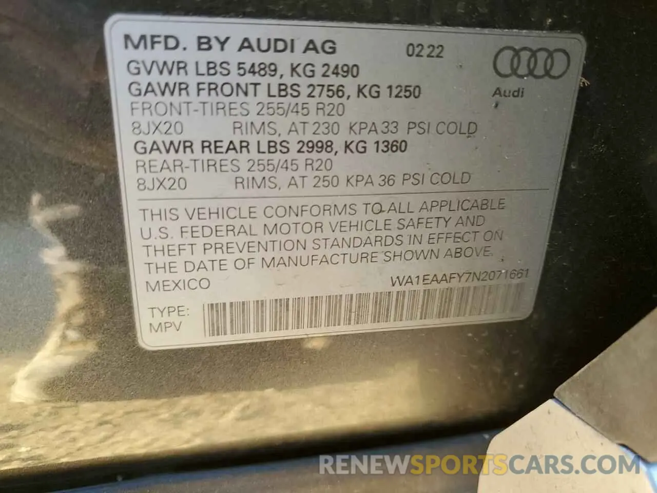 14 Photograph of a damaged car WA1EAAFY7N2071661 AUDI Q5 2022